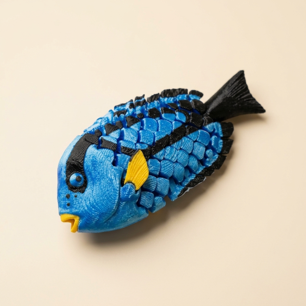 Pez Cirujano Azul Articulado Impreso en 3D